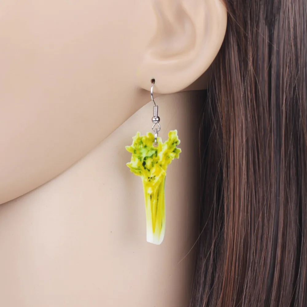 WEVENI Acrylic Fresh Celery Earrings New Long Dangle Drop Fashion Vegetable Jewelry For Women Girls Bijoux Female Gift Dropship | Украшения