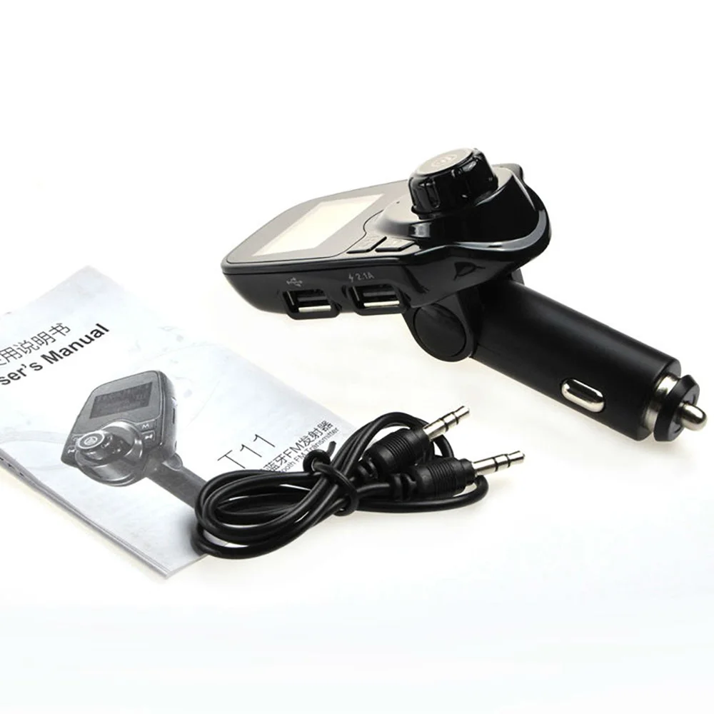 T11 black Двойной зарядное устройство USB Bluetooth Беспроводной автомобиля Mp3 плеер Handsfree Car Kit fm-передатчик A2DP 5 V 2.1A fm-модулятор ЖК-дисплей автомобиля AUX/TF - Тип штекера: T11 black