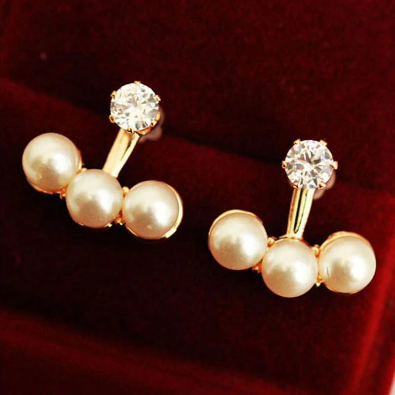 SexeMara Korean Zircon Crystal Rhinestone Imitation Pearl Rear Hanging Ear Stud Earrings for Women Girl Birthday Jewelry Gift | Украшения и