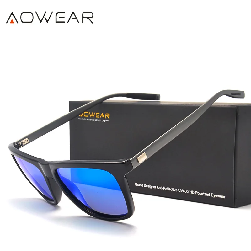 AOWEAR брендовые стильные Квадратные Солнцезащитные очки мужские поляризованные