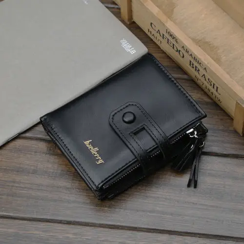 Мужской кошелек из натуральной кожи тонкий бумажник тройного сложения с RFID