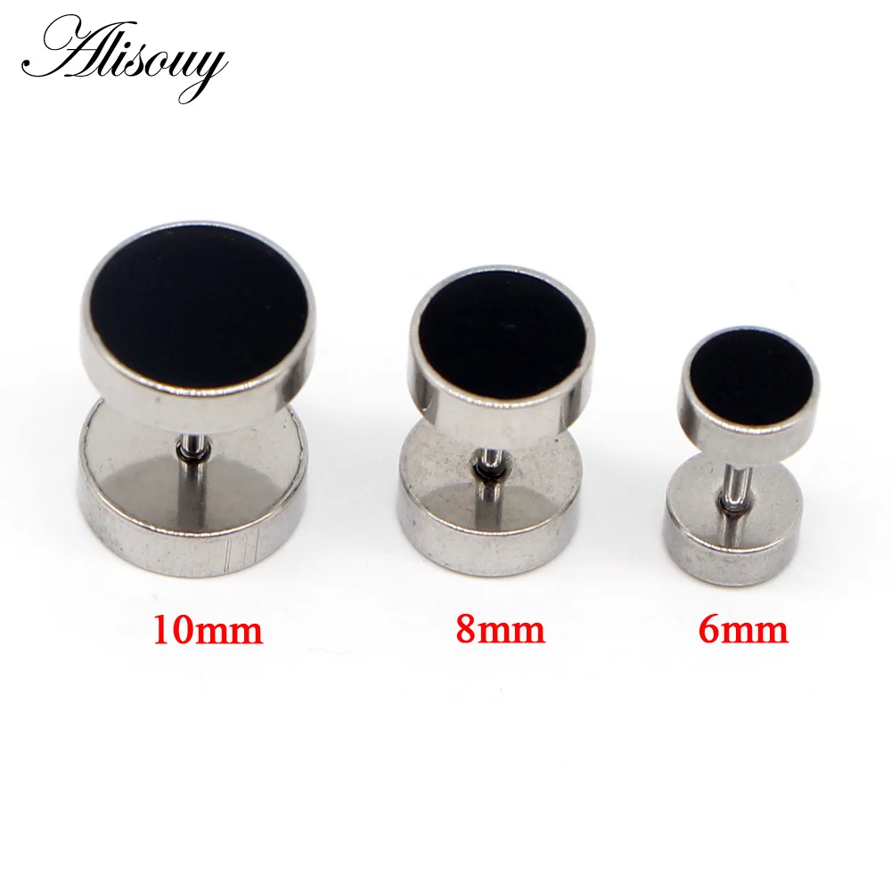 Silver with Black Alisouy 2 шт Капельное масло круглая Штанга пирсинг ювелирные изделия поддельные ушные пробки тоннели серьги из нержавеющей стали серьги-гвоздики для девочки серьги для мальчика - Окраска металла: Silver with Black