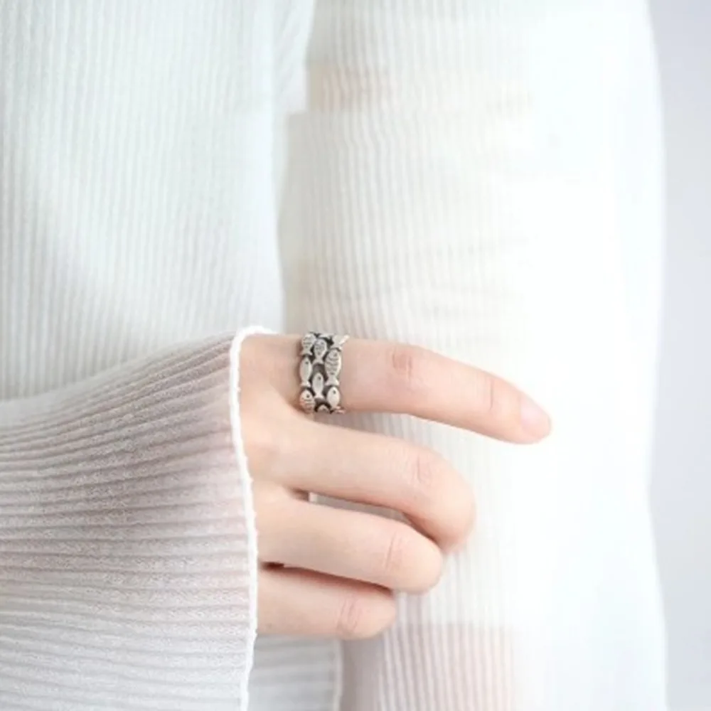 Simple Personality Silver Fish Rings Adjustable Wedding Ring Fashion sterling-silver-jewelry Girls Gift for Women | Украшения и
