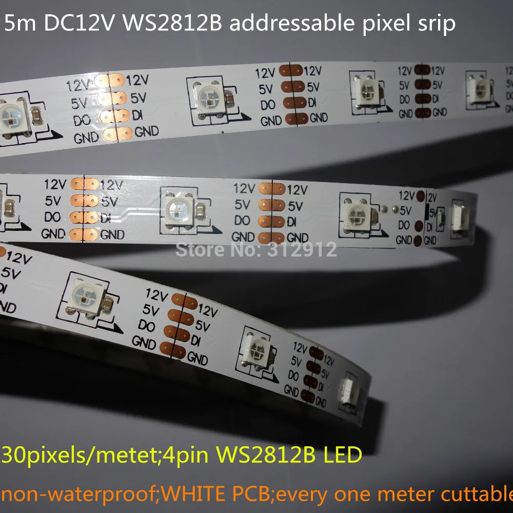 

Модифицируемая Пиксельная лента WS2812B, 12 В постоянного тока, 5 м/рулон, не является водонепроницаемой, 30 шт. WS2812B/m с 30 пикселями; 36 Вт; Белая печа...
