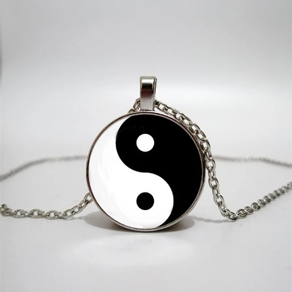 Винтажное ожерелье с подвеской Инь Янь татуировкой серебряная цепочка ручной