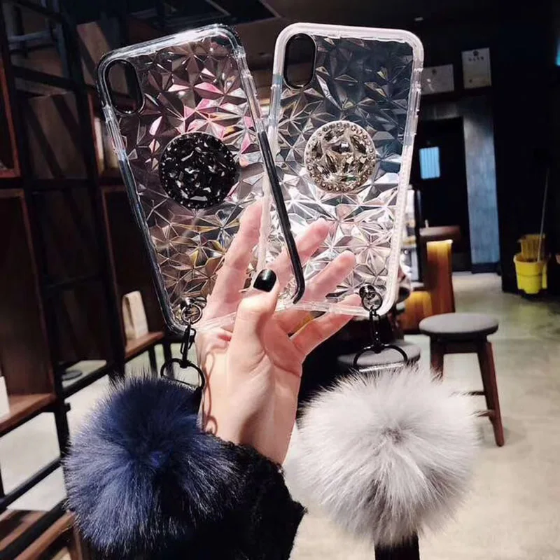 Для Samsung Note10 Pro S8 S9 S10Plus DIY меховой шарик для волос + Кристальный кронштейн ремешок