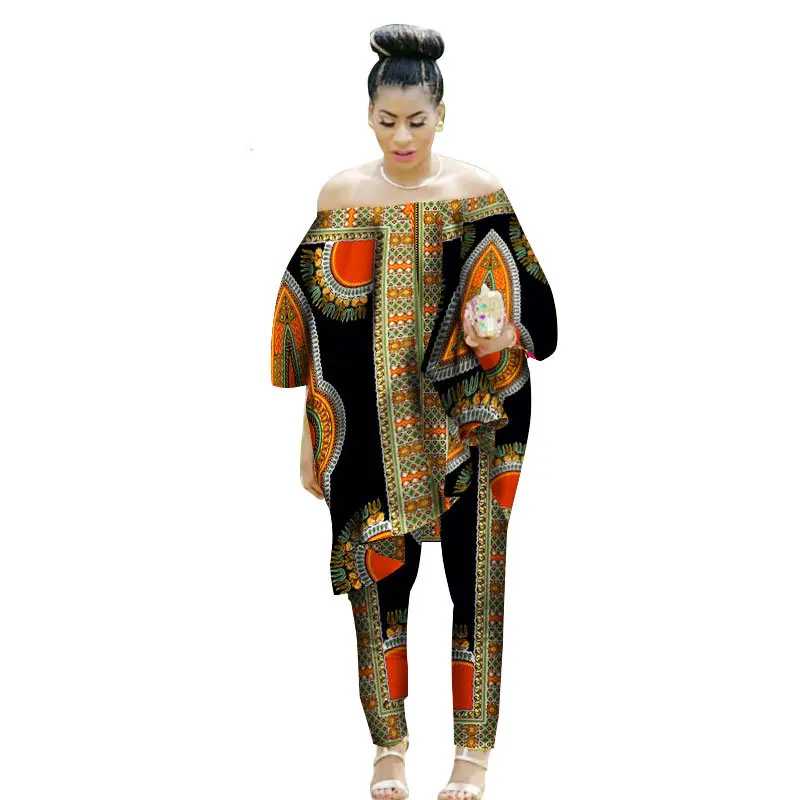 Африканская Дашики одежда для женщин комплект из 2 предметов хлопок печатный