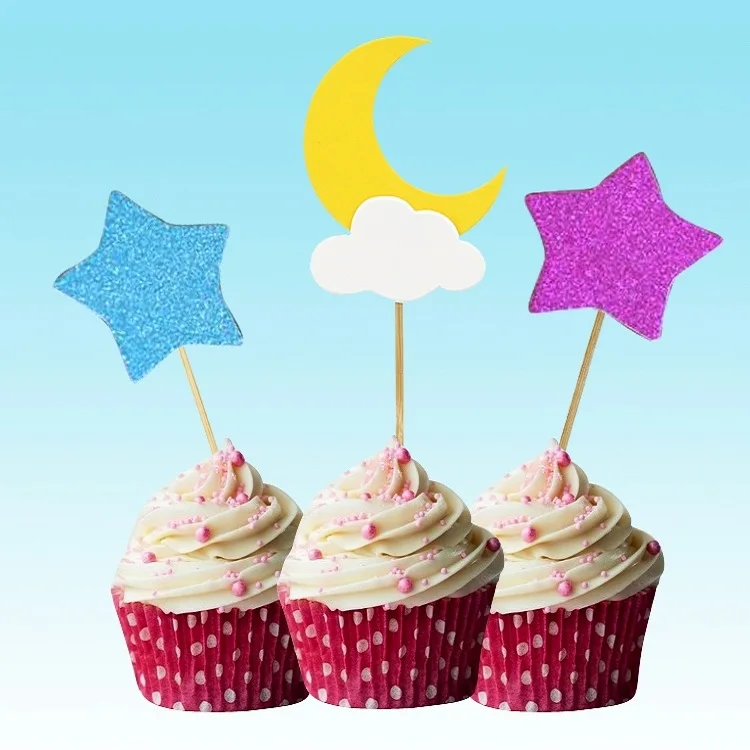 9 шт. украшения для торта в виде звезд и лунов|star and moon|cupcake pickscupcake cupcake |