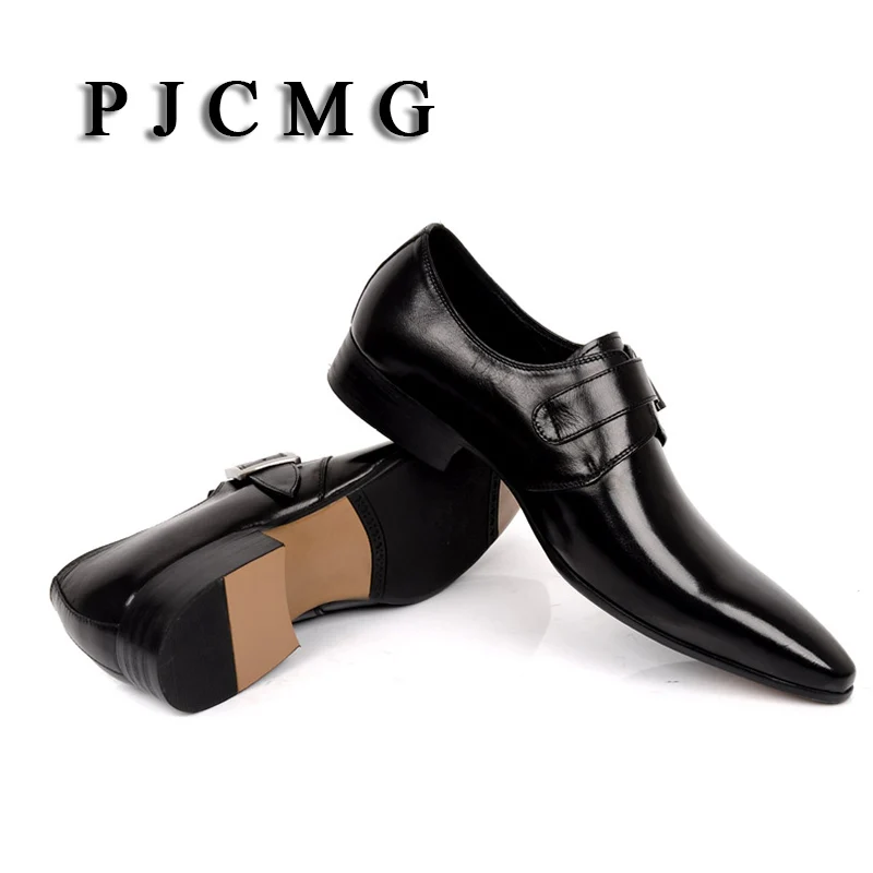 Мужская деловая обувь PJCMG модная из натуральной кожи с острым носком для офиса