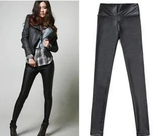 Женские леггинсы из искусственной кожи с завышенной талией|leather leggings|leather leggings