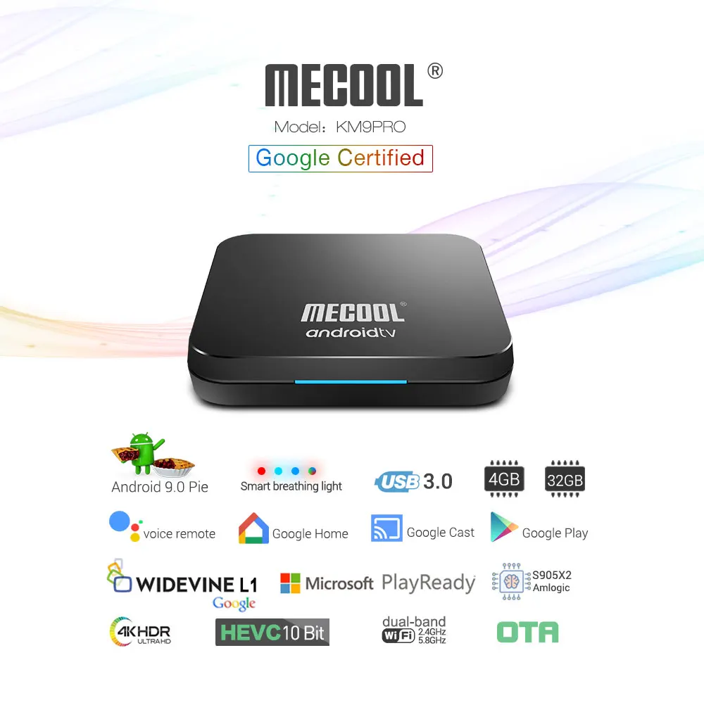 Android 9,0 ТВ приставка Mecool KM9 PRO 4G 32G google сертифицированная ТВ приставка Amlogic S905X2 2,4G/5G Wifi приставка