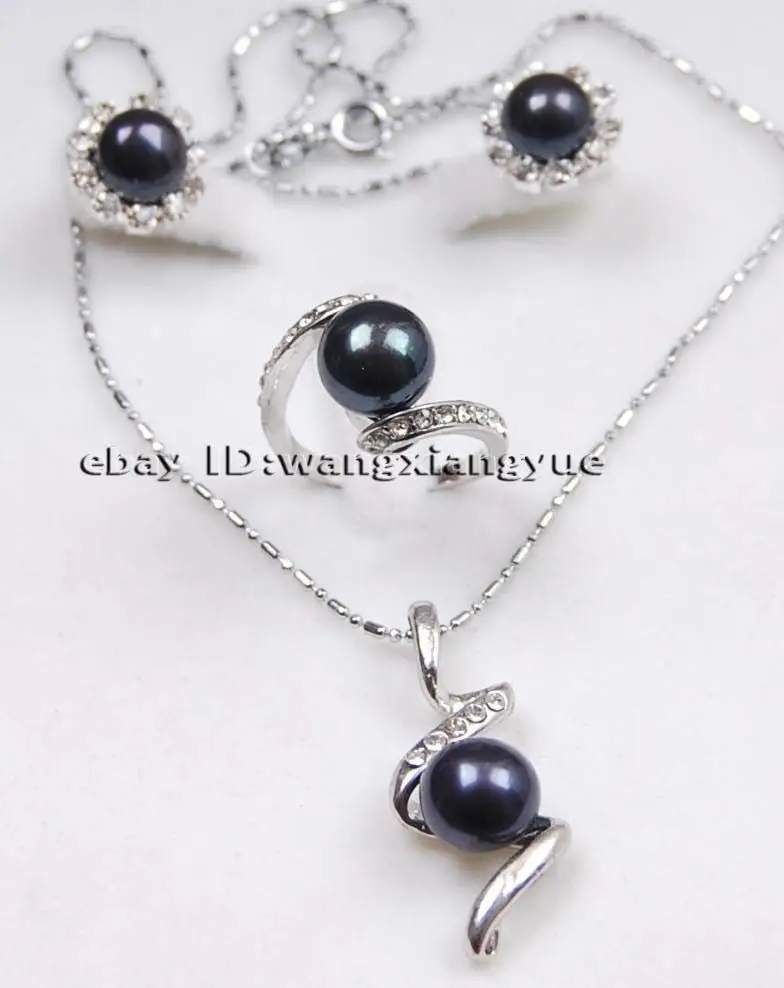 Набор из ожерелия, кольца и сережек с настоящими черными жемчужинами Акойя и покрытием 18К золотом / Оптовая продажа кварцевых часов с кристаллами CZ (Алмазной Огранки)