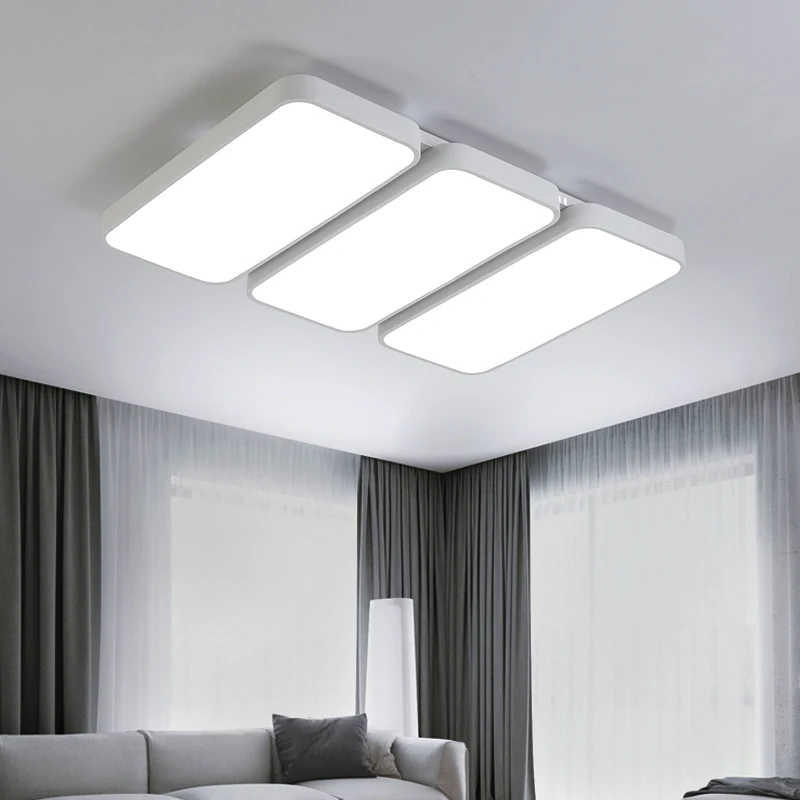 DAR Minimalist Rectangle Modern Led Ceiling Lights For Living Room Black White Chandelier Lamp Fixtures Luminaria Avize | Освещение