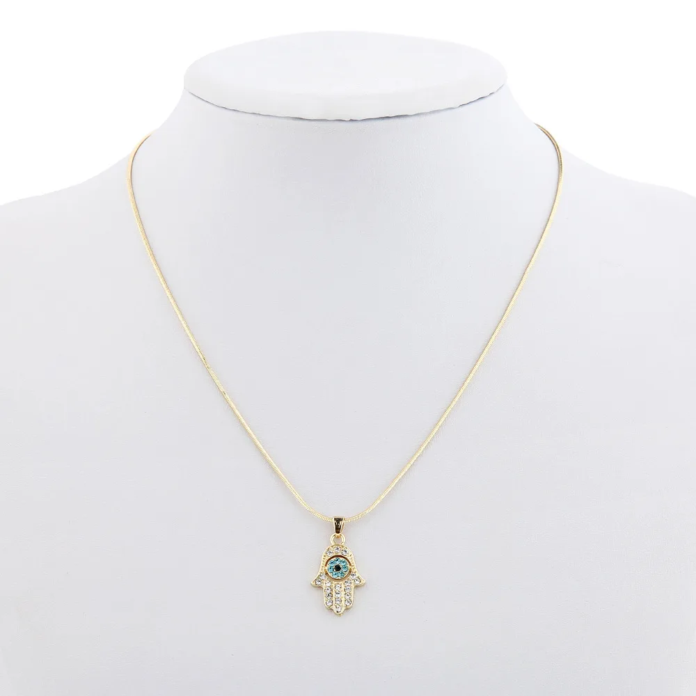 Шарм Винтаж леди кристалл Хамса Цепочки и ожерелья Циркон Rhinestone цвет серебристый