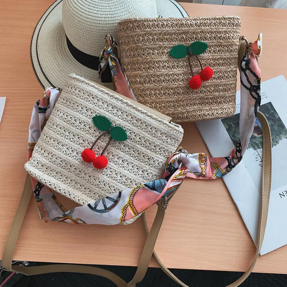 Модная женская Соломенная Сумка тканая сумочка сумка через плечо Пляжная летняя