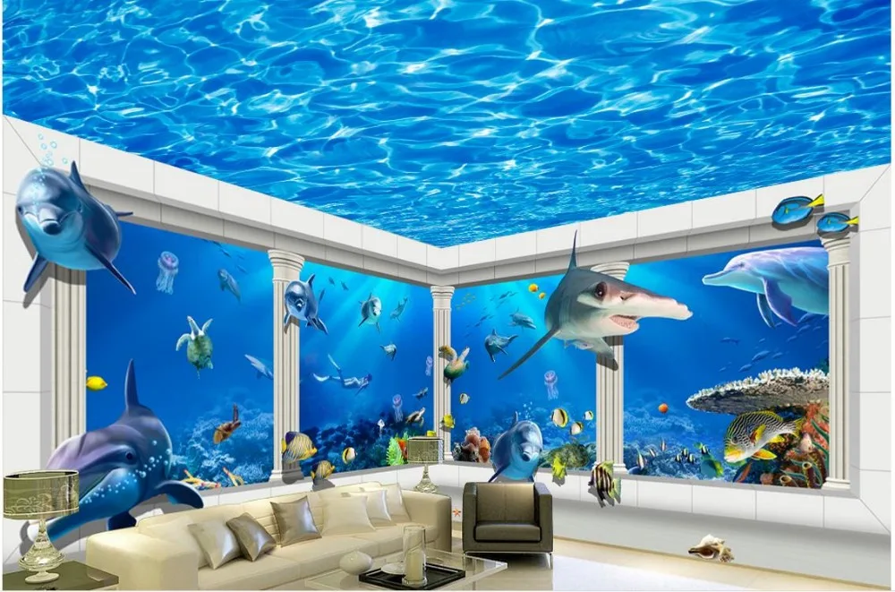 3d обои для комнаты океан мир римские колонны 3D стерео тема космос фон стены