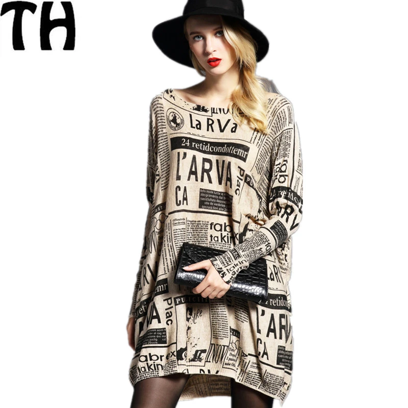 

Женские вязаные пуловеры больших размеров в виде газеты, повседневные свободные свитера, топы хорошего качества, европейские рубашки с рук...