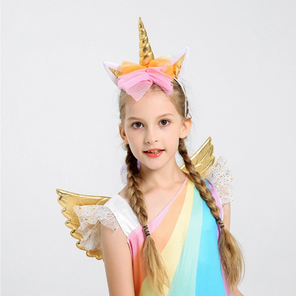FINDPITAYA Girl Unicorn Dress Kids Flying Sleeve Rainbow Party Dancing Tutu Girls Christmas Pageant Tulle Cosplay Costume | Тематическая