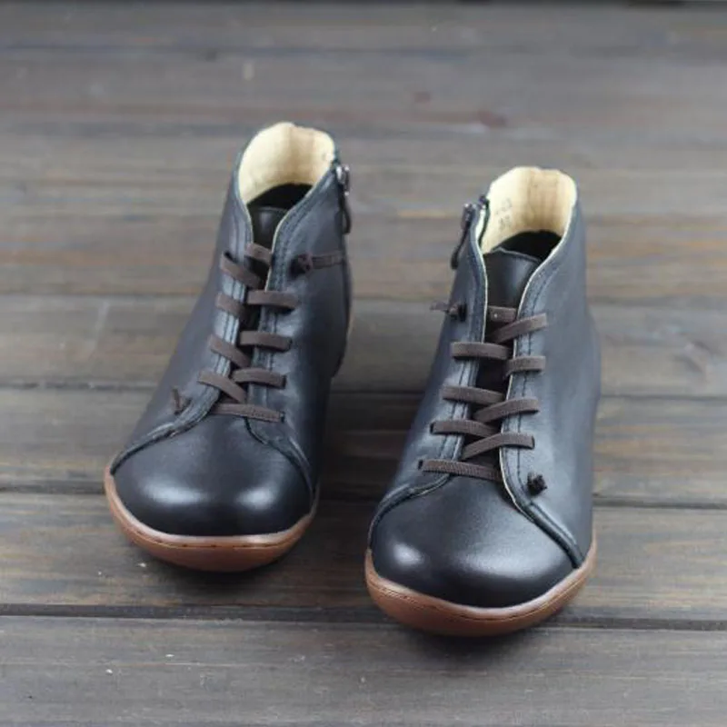 

(35-46)Boots Women Shoes Hand-made Genuine Leather Ankle Boots for Women Square toe Zip Ladies Boots Female Footwear (K03)