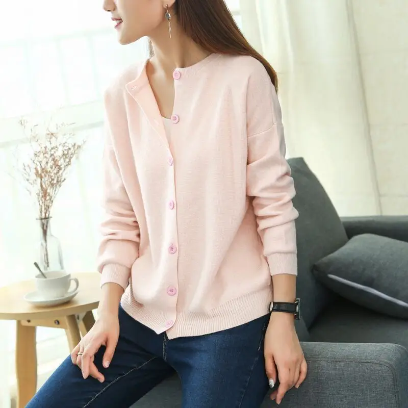Light pink Двусторонний кашемировый свитер, новая мода, кашемировый кардиган, Женское пальто, весна и осень, Круглый ворот, длинный рукав, свитер - Цвет: Light pink