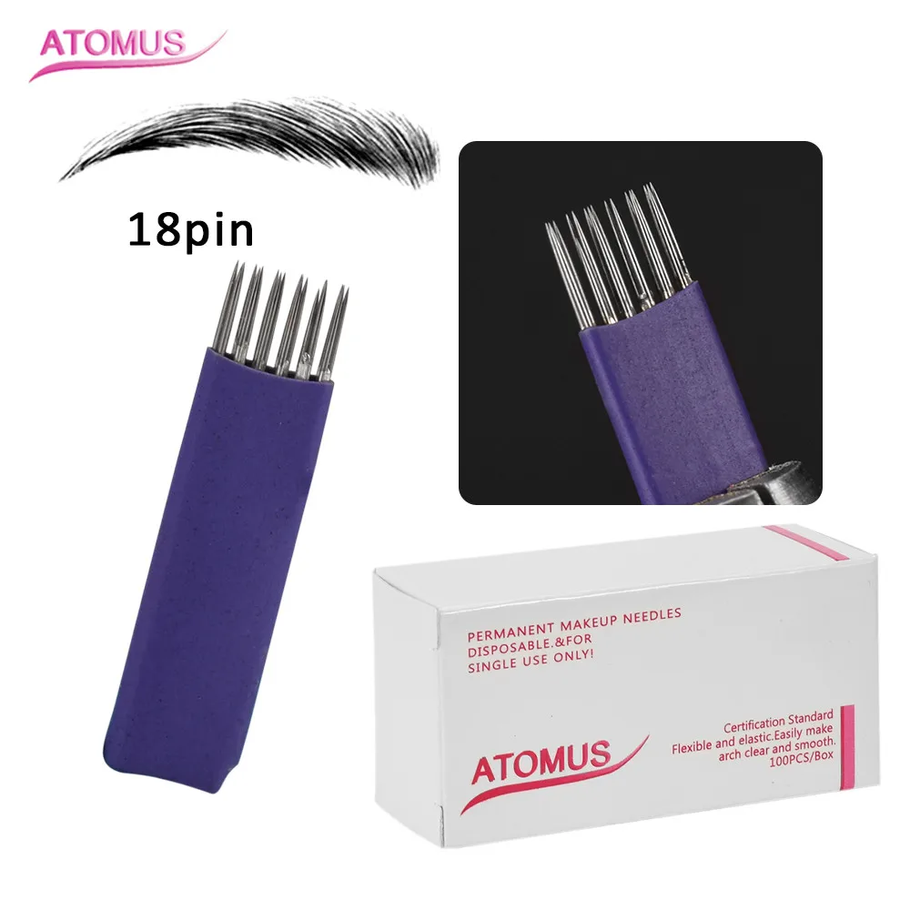 

100pcs 18pin Disposable Sterilized Needle Micro Blade Shading Eyebrow Microblading Tattoo Needles For Permanent Makeup