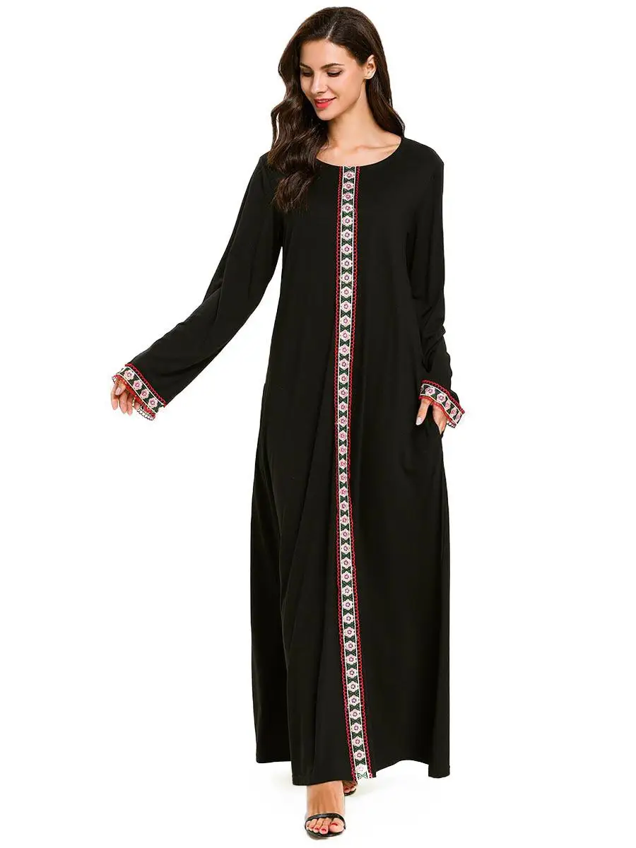 New Muslim Women Maxi Dress Floral Abaya Long Sleeve Robe Gown Dubai Kaftan Jilbab Islamic Casual Clothing Vintage Ethnic | Тематическая