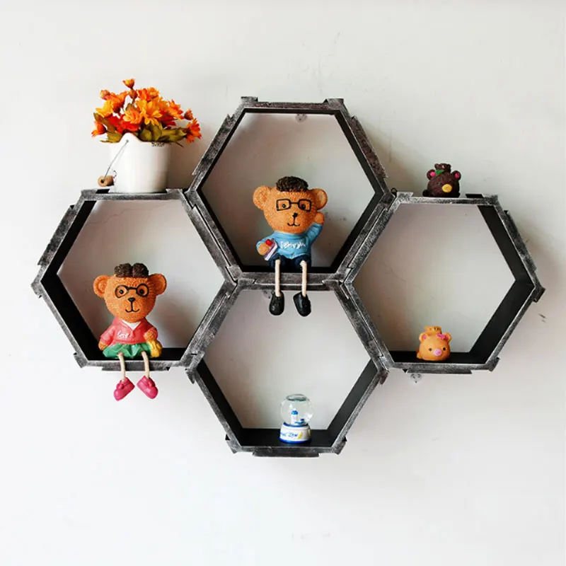 Главная Diy декоративные настенные плавающие сотовые полки шестиугольная решетка