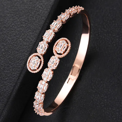 H056A Bangle Rose Модные подвески роскошный браслет для женщин Свадебные Полный AAA кубический циркон Кристалл CZ Дубай Серебряный Браслет вечерние ювелирные изделия - Окраска металла: H056A Bangle Rose