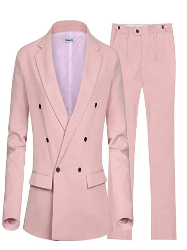 

2019 New Pink Double Breasted Women's Business Fashion Suits Female 2 Pieces Slim Fit Business Suits Jacket Pants Traje Mujer