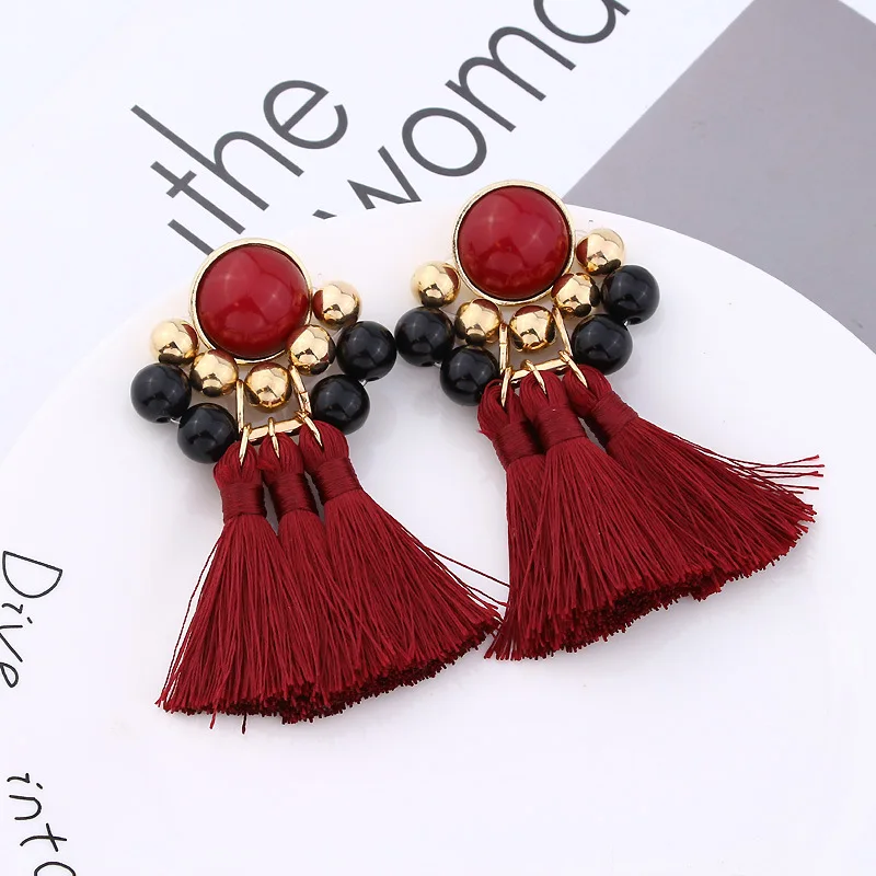 Винтажный геометрический серьги для женщин бисерная Бахрома Boho кисточкой