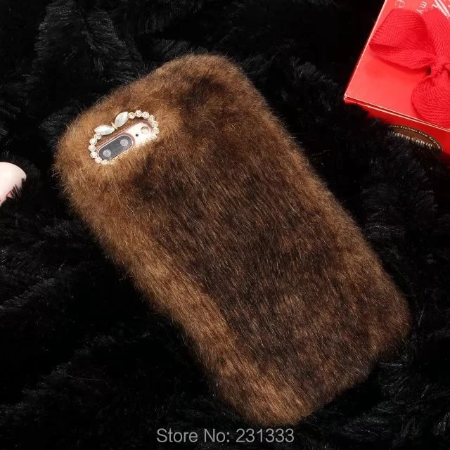 Мягкий чехол из ТПУ с леопардовым принтом и кроличьим мехом C-ku для Iphone 8 7 Plus 6 6S 5 SE