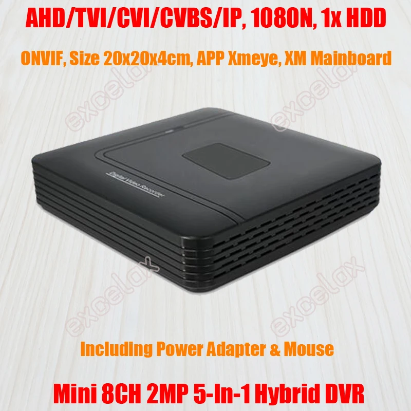 Мини 8CH 1080N 5 в 1 IP AHD TVI CVI CVBS цифровые гибридные видеорегистраторы для 1080P 2MP