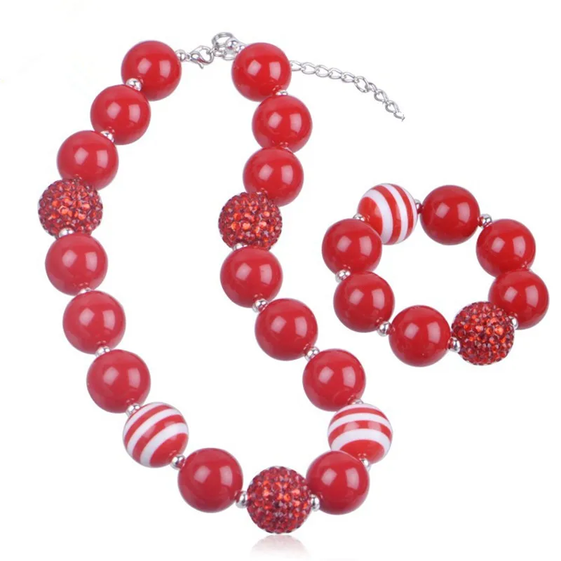 

2020 Vintage Kids Red Chunky Bead Choker Necklace sets, Red Party Jewelry Sets For Baby Girls Accessories Beaded Jewelry