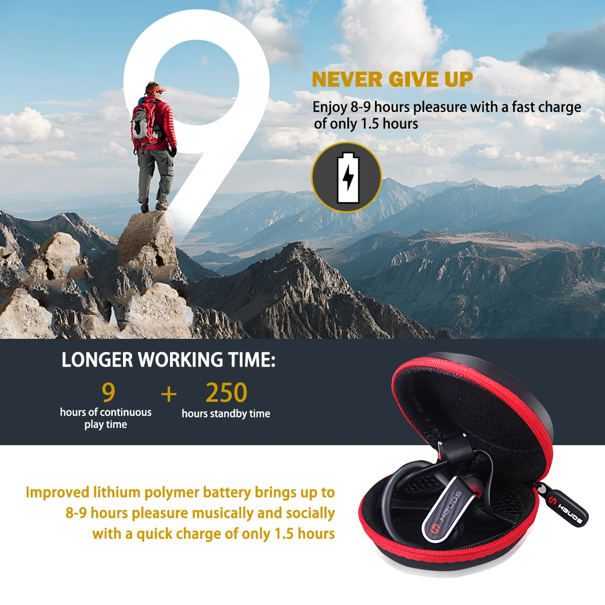 HBUDS Bluetooth наушники IPX7 водонепроницаемая для спорта, бега Беспроводной гарнитура спортивные наушники с микрофоном для iPhone-черный