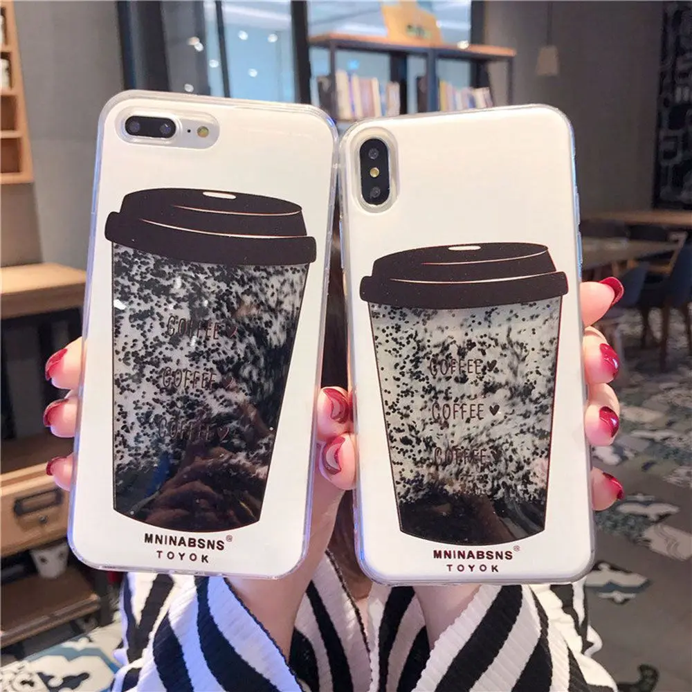 KISSCASE Cute Coffee Cup Dynamic Liquid Quicksand Case for iPhone XS MAX XR X 10 8 7 6 6S Plus Soft Silicone Cover |