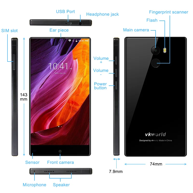 Vkworld Mix Plus 5 Full Экран 4G Android 7 0 смартфон 3 ГБ Оперативная память 32 Встроенная mtk6737