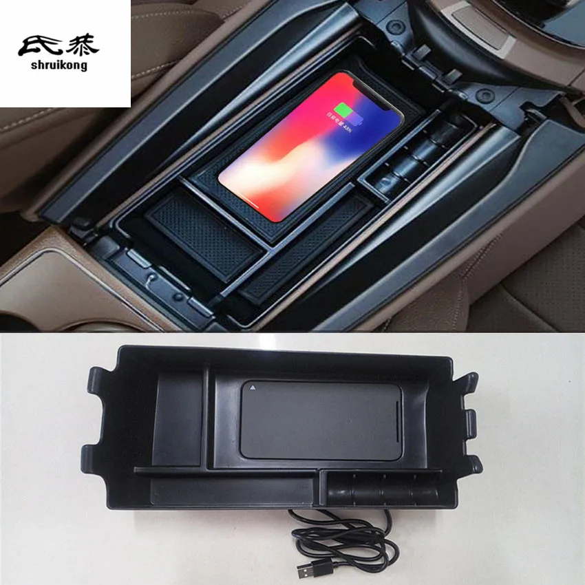mobile phone wireless charging in the middle of store content box car accessories for mercedes benz e w213 e200 e300 2017 2018 free global shipping