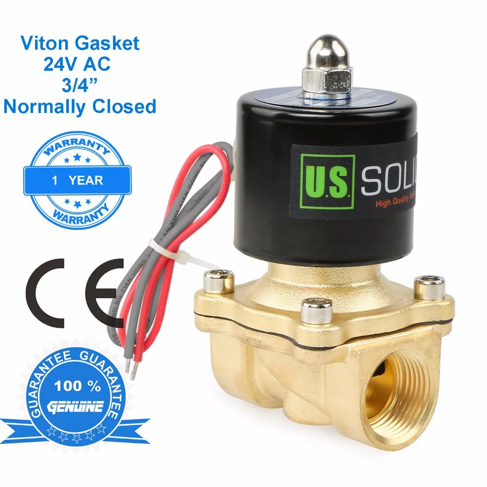 

U.S. Solid 3/4" Brass Electric Solenoid Valve 24 V AC Normally Closed Air Oil Water, CE ertified