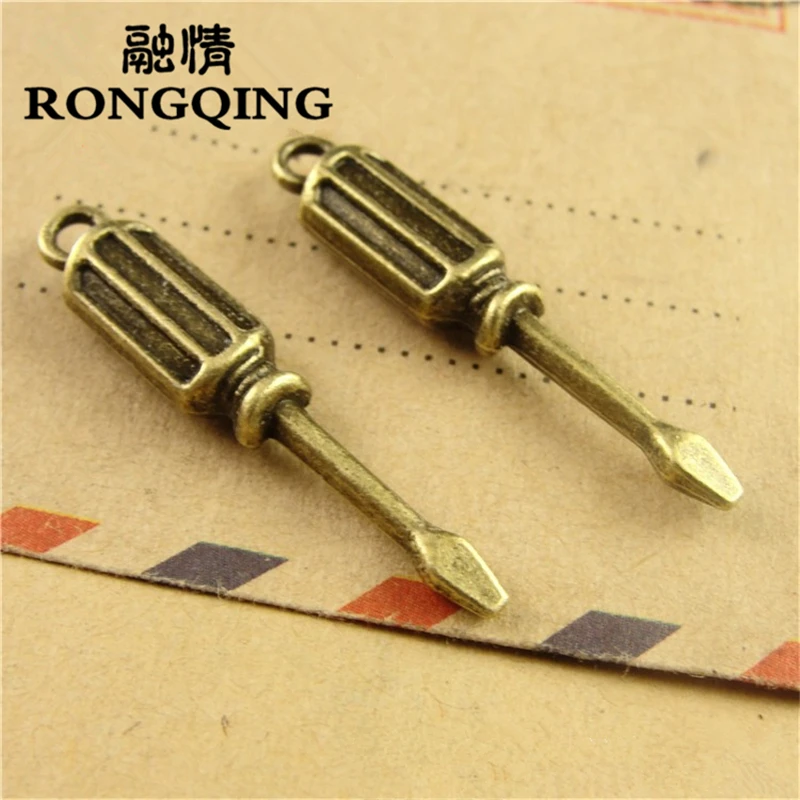 RONGQING 60 шт./лот 6*11 мм инструмент Отвертка Металлические Подвески Бронзовый кулон