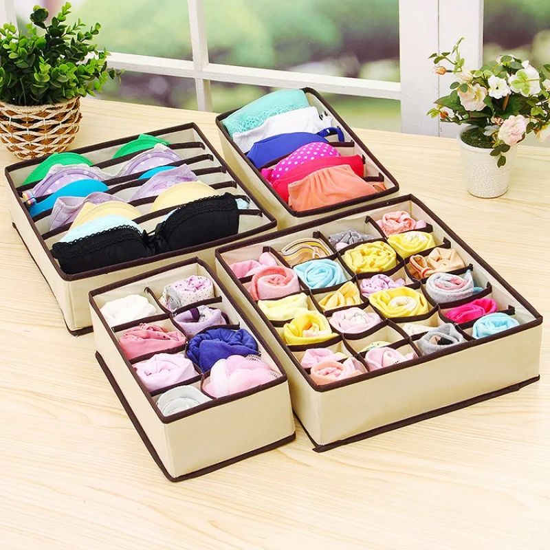

Four-Piece Storage Box Separate Underwear Bra Socks Multi-Fold Foldable Non-Woven Fabric Can Be Placed In The Closet
