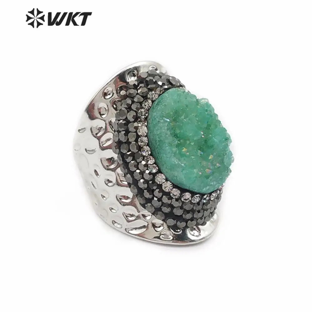 RR029 WKT Aura кварцевое кольцо зеленый белый розовый цвет кварц с Стразы паве Кольцо