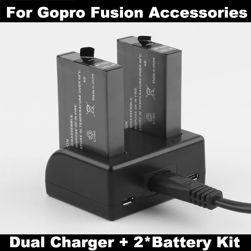 2720mAh ASBBA-001 battery For Gopro Fusion Camera Accessory + Dual batteries Charger 360 Go Pro Accessories | Электроника