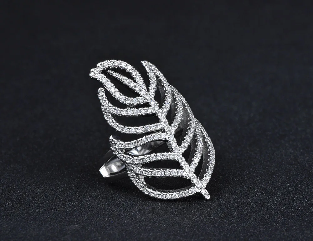 Lokaer Trendy Feather Rings Bands Jewelry For Women White Gold Mosaic Cubic Zirconia Wedding Finger Anniversary LR17179 | Украшения и