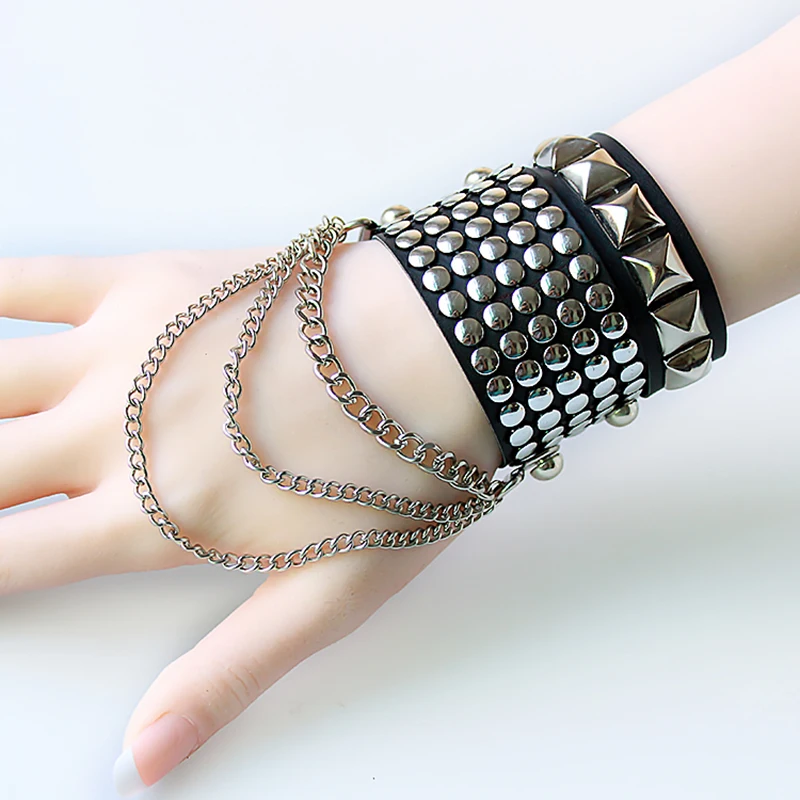 Ретро панк Рок черные заклепки сплав кисточки кожаный браслет для женщин мужчин