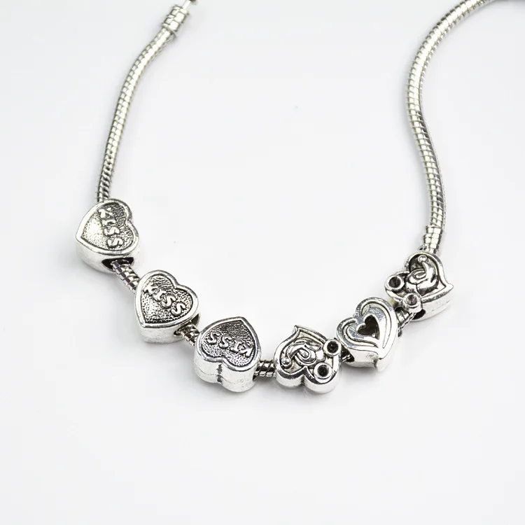 Рукоделие большое отверстие Сердце сплав Eeuropean Bead Fit Pandora Шарм браслет браслеты