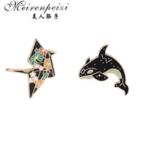 enamel pin animal dog paper crane dolphin badges decorated pins cartoon cute brooches lapel pin button creative gift for women