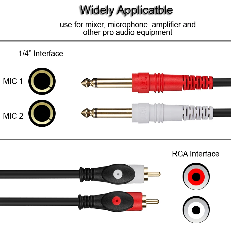 Аудиокабель Digizulu с двумя штекерами RCA и 6 35 мм разъем TS 1/4 дюйма для миксера