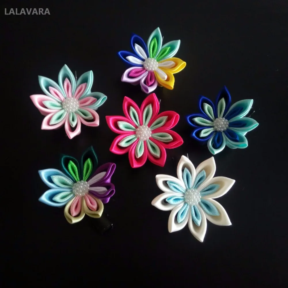 LALAVARA 10 шт. радужные заколки kanzashi цветы Детские аксессуары для волос для девочек декоративные заколки