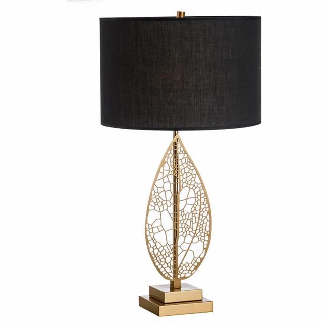 Столиковые лампы FUMAT Gold Metal Stand для спальни, гостиной, отеля, кабинета, современный дизайн с тканевым абажуром в виде листьев, внутренний светильник.