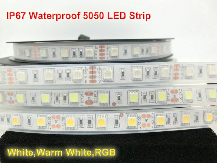 Водонепроницаемая светодиодная лента IP67 5050 12 В 60 светодиодов/м белый теплый RGB